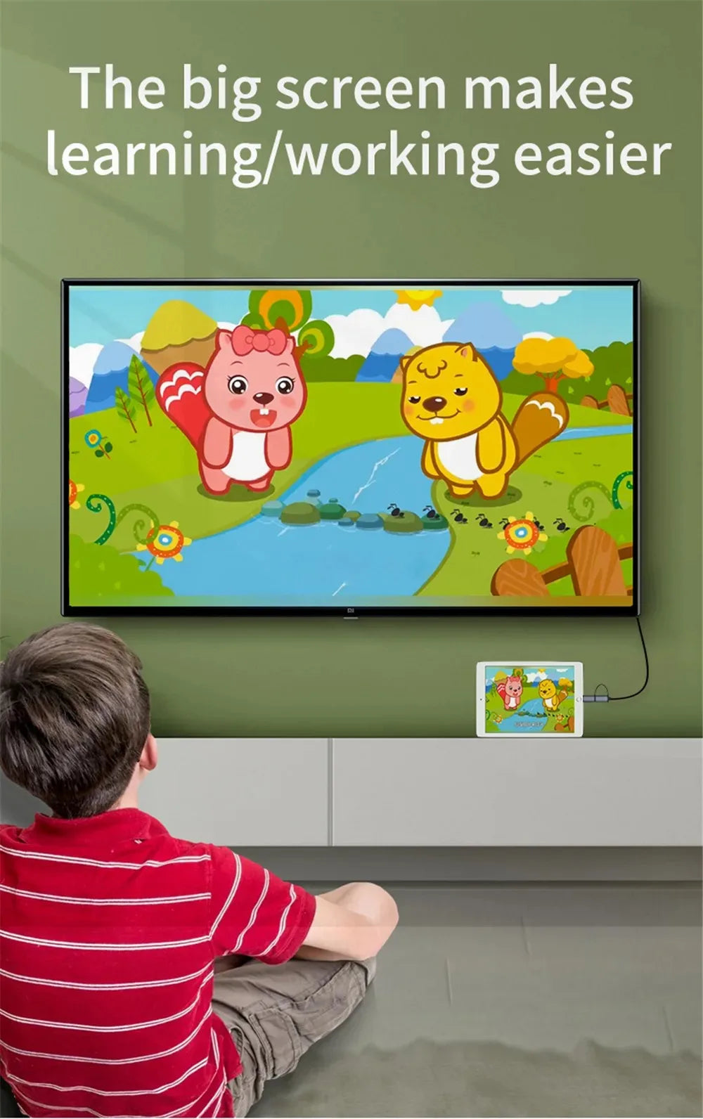 LD39 Wire HD Streaming TV Stick – Micro USB & Type C to HDMI Cable for Screen Mirroring from Android Phone/Tablet to TV