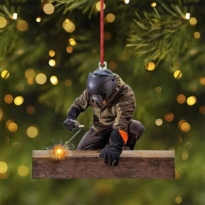Acrylic Christmas Welder Ornament – Cartoon Tree Hanging Decoration for Car Mirror or Holiday Crafts