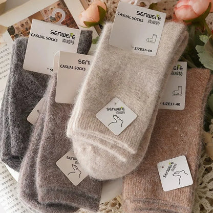 Women’s Wool Winter Socks — Thick Warm Medium Tube Rabbit Hair & Cashmere Socks for Autumn/Winter