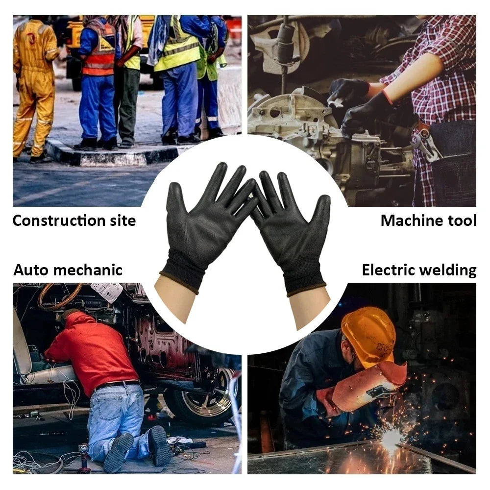 10/20 Pair Logo-Free Polyurethane Safety Work Gloves - Palm Coated Repair Gloves for Carpenters and Repairmen