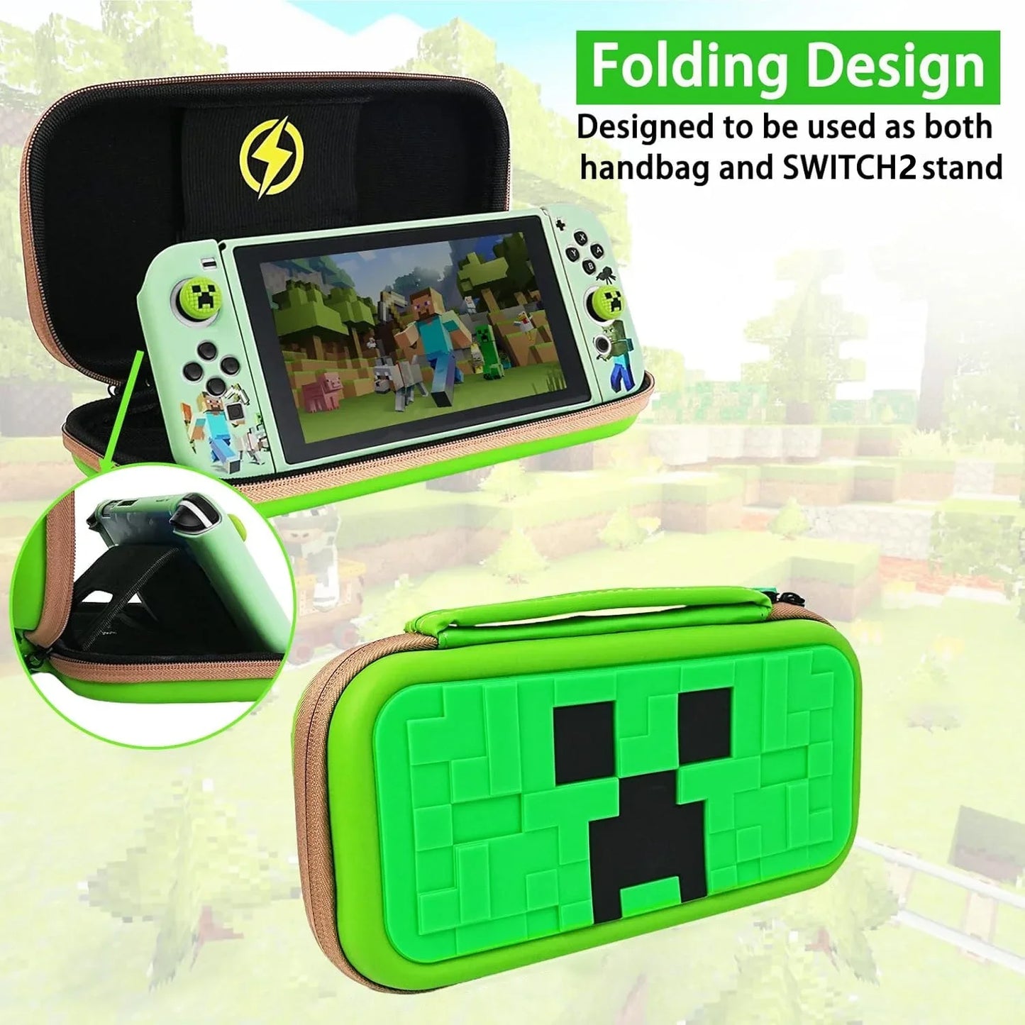 Green Travel Case for Switch 2 — Waterproof EVA Hard Shell Protective Carrying Bag for NS2 Accessories