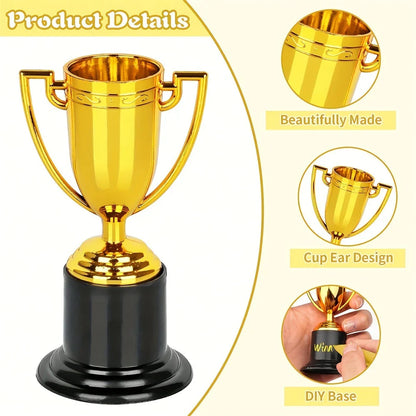 6/12PCS Gold Plastic Trophy Prizes – Kids Birthday Party Favors, Kindergarten Rewards, Pinata & Easter Party Fillers