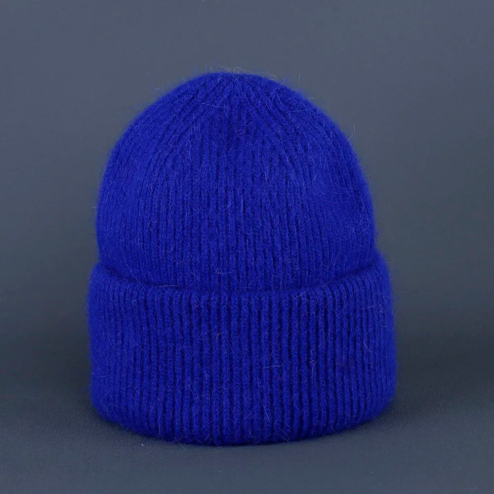 2024 Rabbit Fur Beanie – Soft Fluffy Winter Hat for Women, Angora Knitted Skullies, Warm Bonnet Knit Cap
