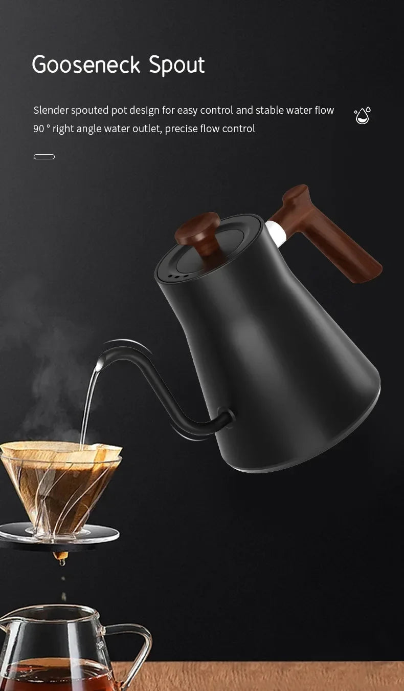 Electric Gooseneck Kettle 900ml — Smart Hand Brew Coffee Pot with Temperature Control & Rapid Heating, 110V/220V