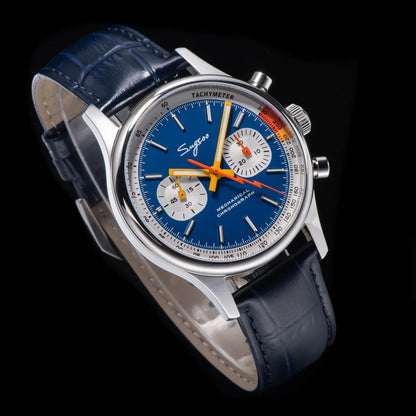 Sugess Pilot Men’s Chronograph Watch — Original ST1901 Mechanical Movement, Sapphire Crystal, Waterproof Racing Strap