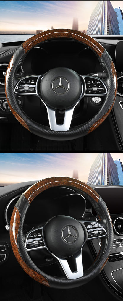 Peach Wood Grain Car Steering Wheel Cover — Non-Slip, Four Seasons, Fits 14.5-15" Wheels