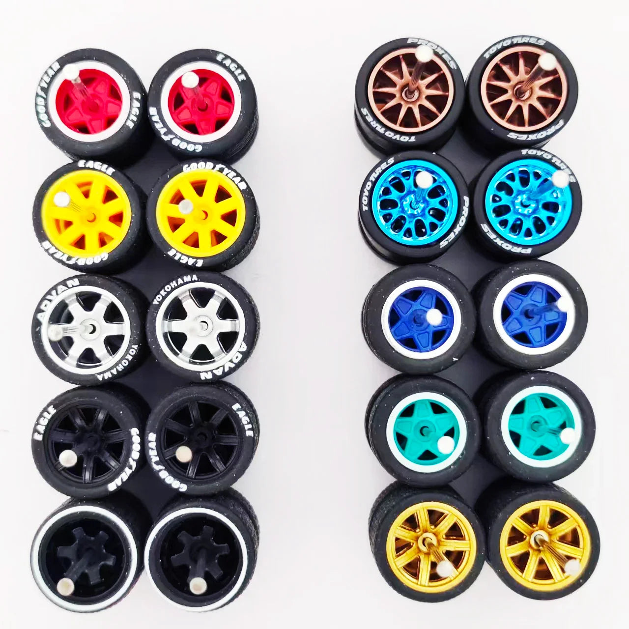 1:64 Alloy Car Wheels & Rubber Tires Set - Replacement Axles for Hot Wheels, Matchbox & Model Cars