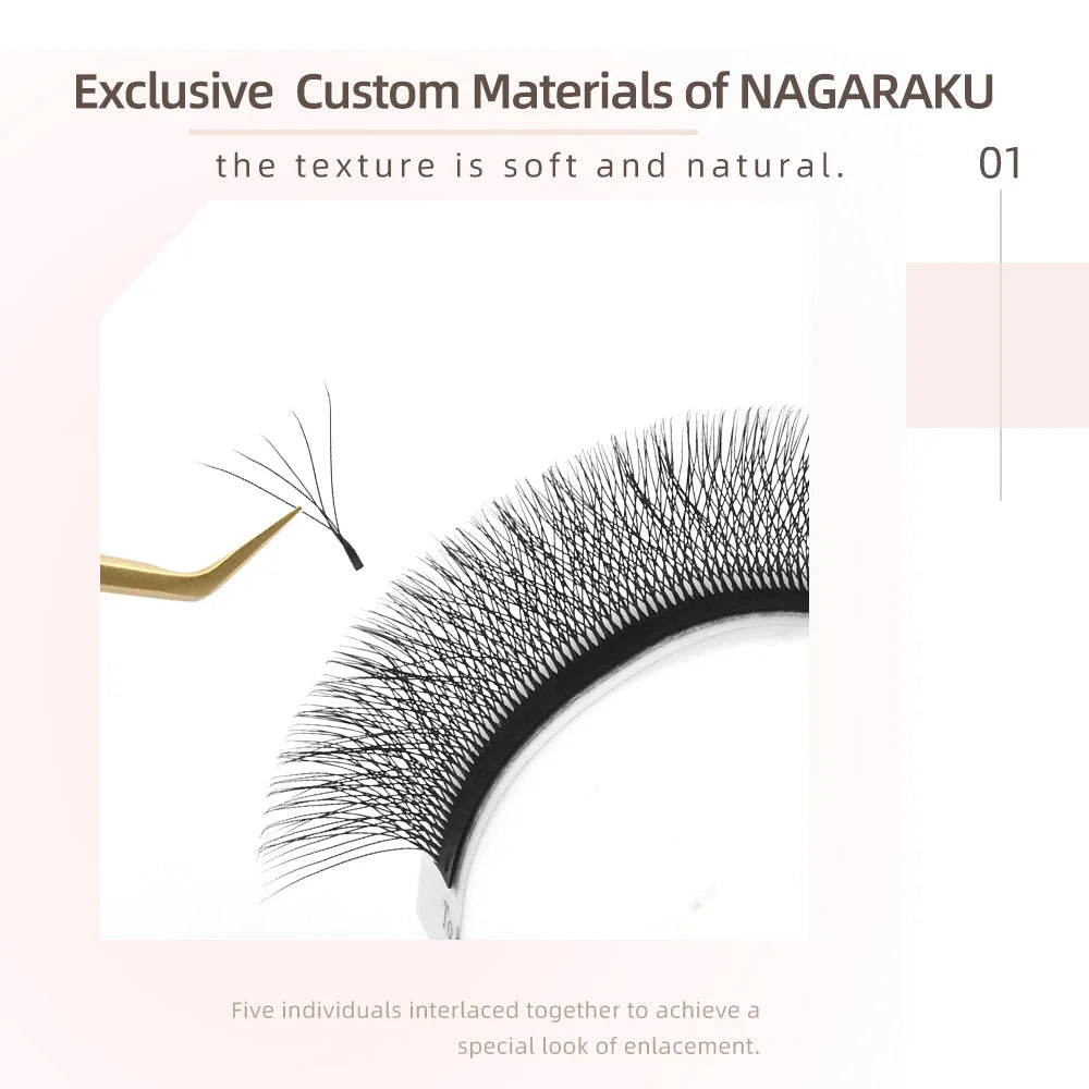 NAGARAKU 5D W-Shape Eyelash Extensions – Mega Volume Premade Fans, Soft Dense Lashes