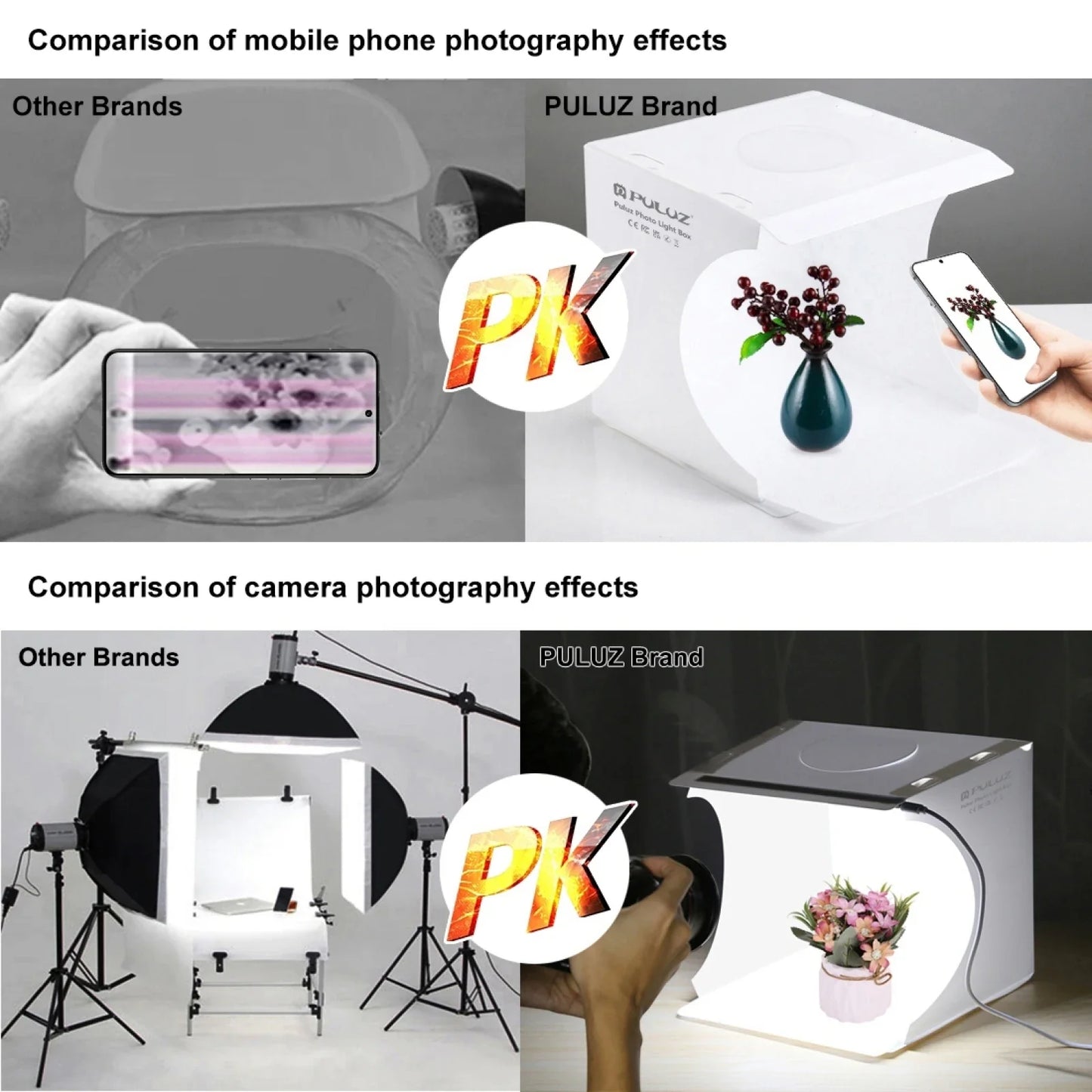 PULUZ 20cm Mini Folding Portable LED Light Box – 550LM Photo Studio Tent Kit with 6 Color Backdrops