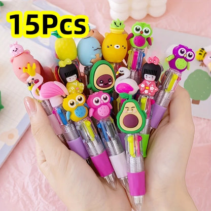 Cute Cartoon 4-Color Mini Ballpoint Pens - Kawaii Unicorn & Flamingo Retractable School Office Stationery, 5–20 Pieces