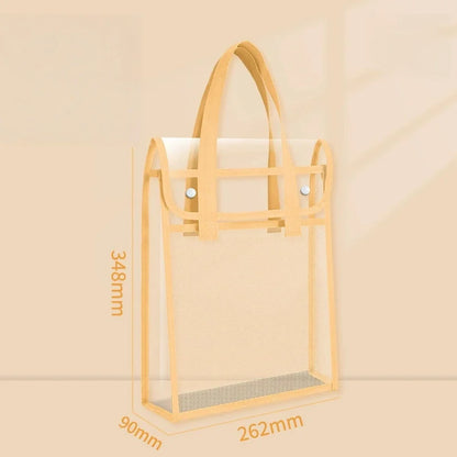 Transparent PVC Double Layer Tote Bag - Wide Storage Book Bag for Students & Supplies
