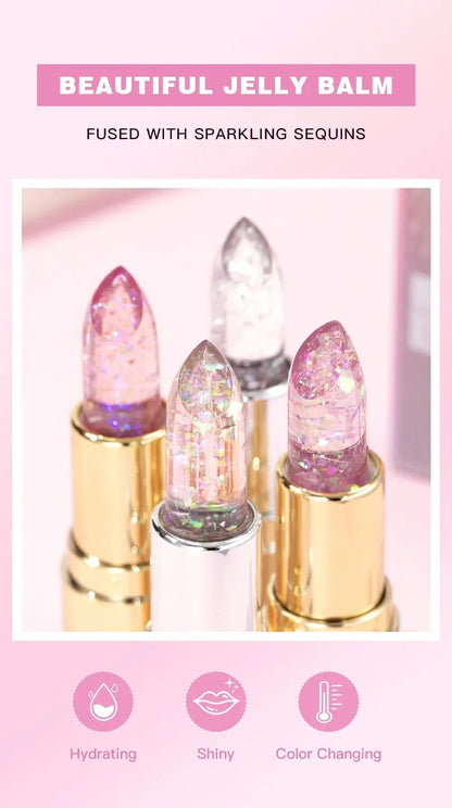 Soft Jelly Color-Changing Lipstick – Glossy Hydrating Glitter Lip Balm with Sparkling Red Shade