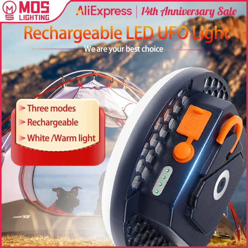 MOSLIGHTING Rechargeable Tent Lantern - Portable Emergency Night Market Light for Outdoor Camping, LED Bulb Lamp Flashlight for Home