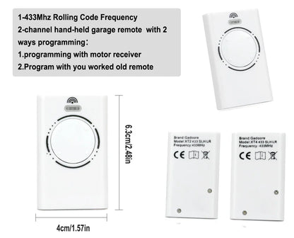 Gadoore XT2 XT4 433MHz SLH LR Garage Door & Gate Remote | Compatible with XT2/XT4 SLH & SLH LR