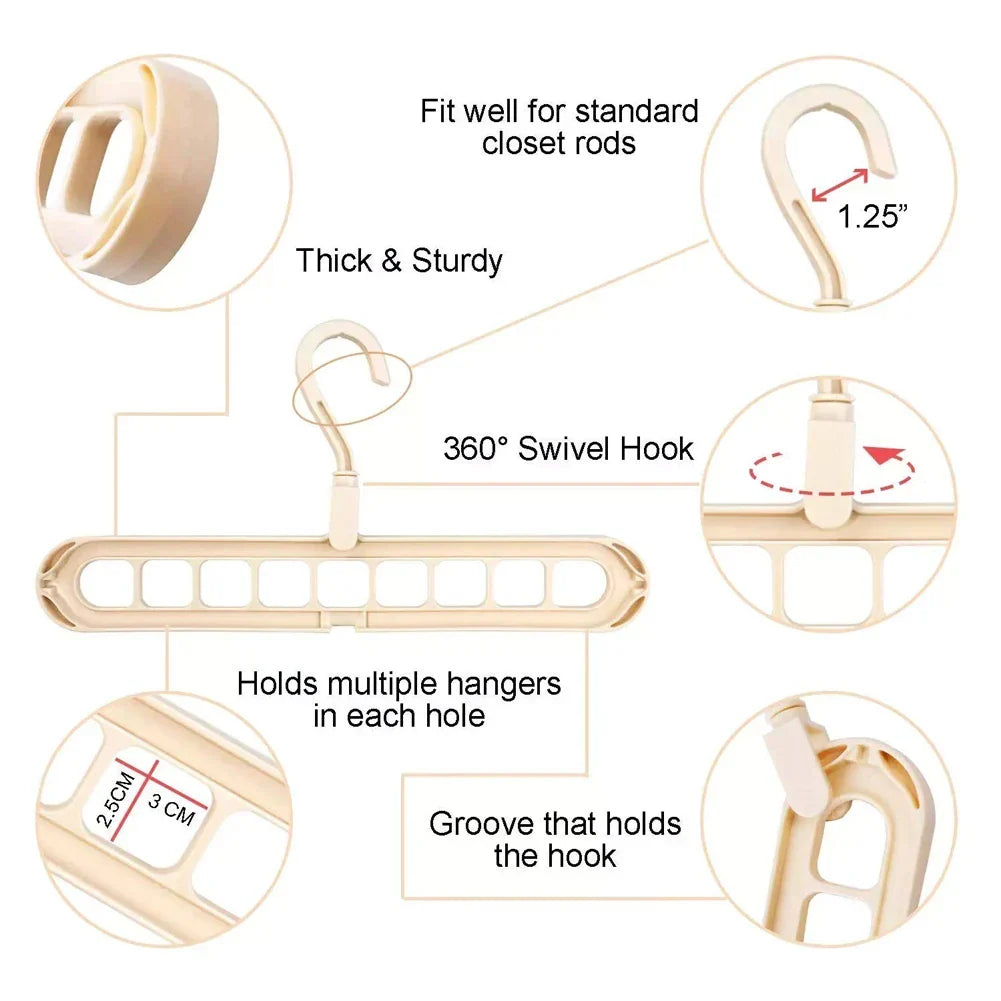 9-Hole Multi-Function Clothes Hanger Organizer – Space-Saving Folding Magic Rack for Scarves & Clothes