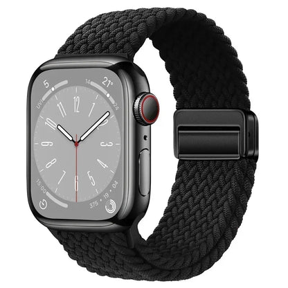 Nylon Braided Loop Apple Watch Band – Magnetic Metal Bracelet Strap for Ultra 2, Series 3–9 & SE (40mm–49mm) Adjustable Wristband