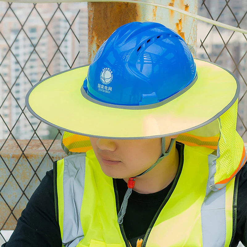 Attachable Sun Shade Hard Hat Brim with Neck Shield - High Visibility Reflective Stripe for Outdoor Safety