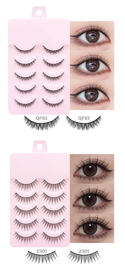 DINGSEN 5 Pairs Manga Style False Eyelashes — Soft, Natural, Long Anime Wispy Strip Lashes for Makeup