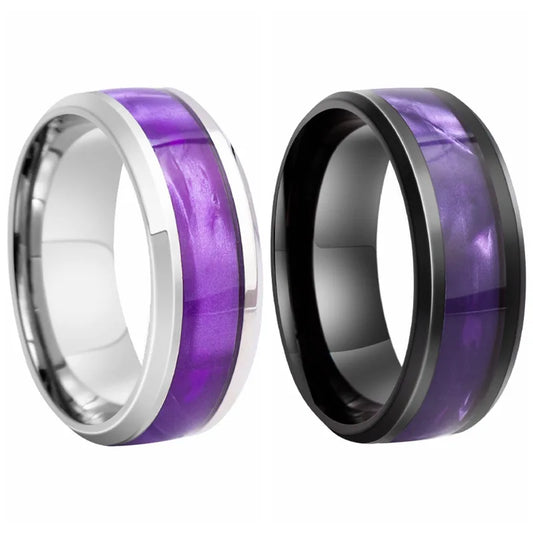 Titanium Steel Couple Ring - Black Purple Colorful Elegant Jewelry Band for Men & Women Size 6-13