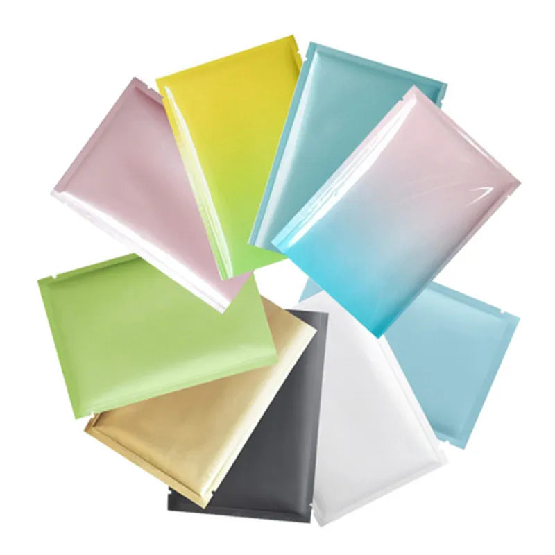 100PCS Open Top Aluminum Foil Bags - Glossy/Matte Finish, Heat Sealable for Tea, Spices, Bakery, Meat, Snacks, Chocolate, Soap, Salt Storage Pouches