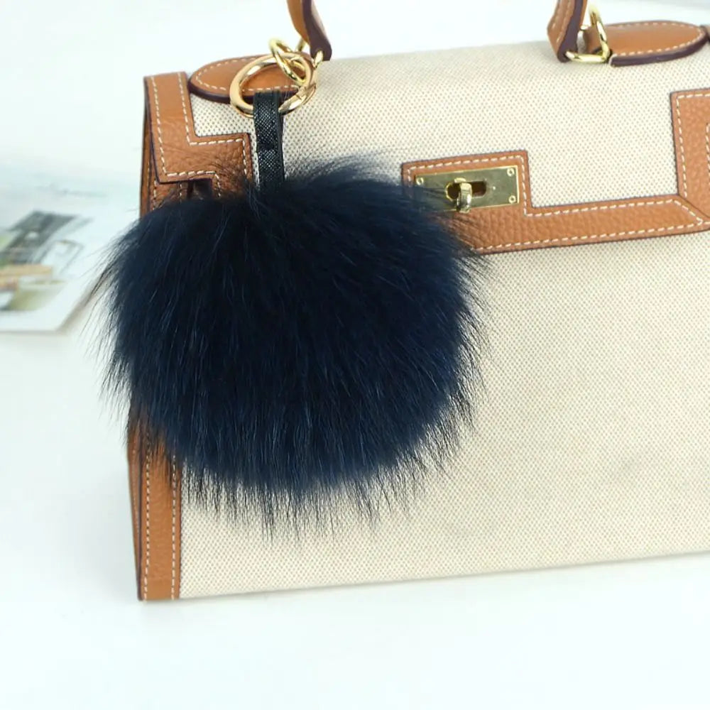 15cm Real Raccoon Fur Pompon Keychain – Cute Pendant for Bags, Hats, Clothes, and Accessories