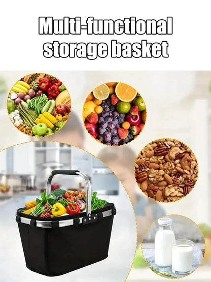 Folding Insulated Meal & Shopping Basket — Portable Handheld Cooler Bag for Outdoor Lunch, Ice Pack, and Food Delivery