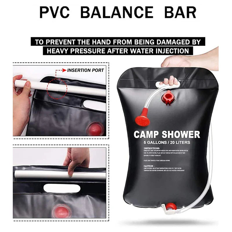 20L Foldable Solar Shower Bag: Compact Heated Water Bag for Outdoor Bathing - Camping Sun Shower with Scrubbing Pool Accessories