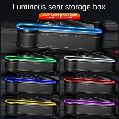 Car Crevice Storage Box with 2 USB Chargers & LED Light – Seat Gap Organizer for Phone, Cards, Bottles, and Cups