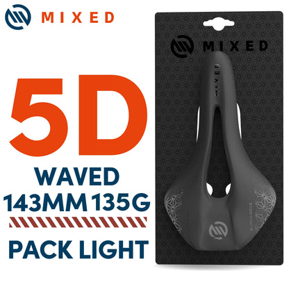 5D Ultra Pack Lightweight Bike Saddle | MIXED Full Carbon Fiber | 143mm, 135g | Road & MTB Mountain Bicycle Seat