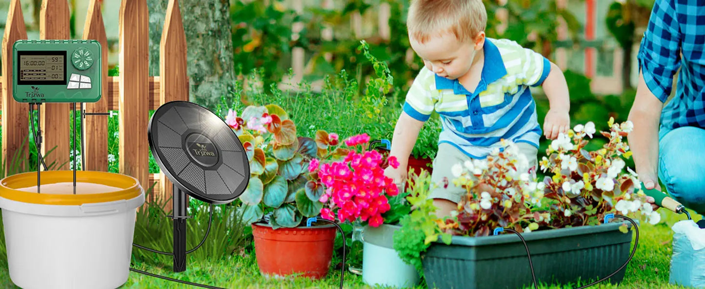 Solar Drip Irrigation System Kit – Automatic DIY Garden Watering Timer with Display Screen for Plants & Travel Use