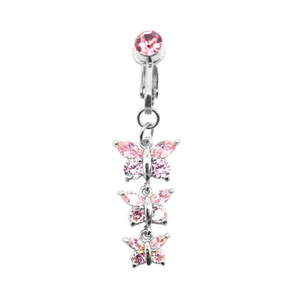 Faux Butterfly Leaves Belly Piercing – Dangling Clip-On Fake Navel & Cartilage Earring for Umbilical Piercing