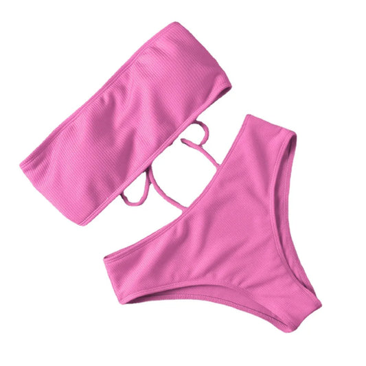Women’s Tie Thong Bikini Set – Ultrathin Brazilian One-Piece Swimwear with Bandage Tube Bra Lingerie