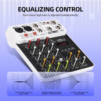V4 4-Channel Audio Interface Mixer — USB & Bluetooth with 48V Phantom Power, Effects & Recording