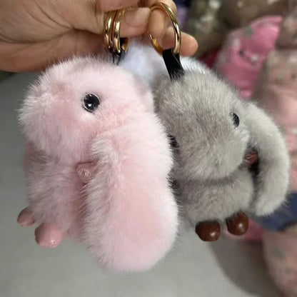 Fluffy Bunny Plush Keychain - Soft Rabbit Stuffed Animal Bag Charm, Cute Furry Key Ring Accessory