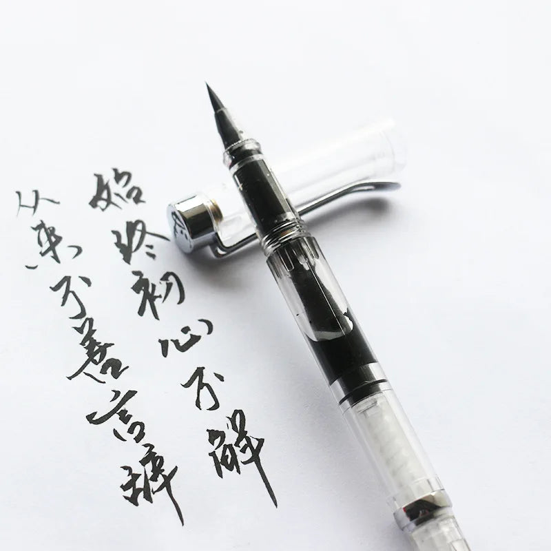 Portable Transparent Calligraphy Brush Pen – Soft Weasel Hair Tip, Refillable Ink for Watercolor & Fountain Art