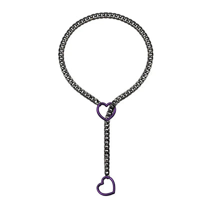 Heart O-Ring Punk Rock Necklace – Stainless Steel Cuban Chain Y-Necklace for Women
