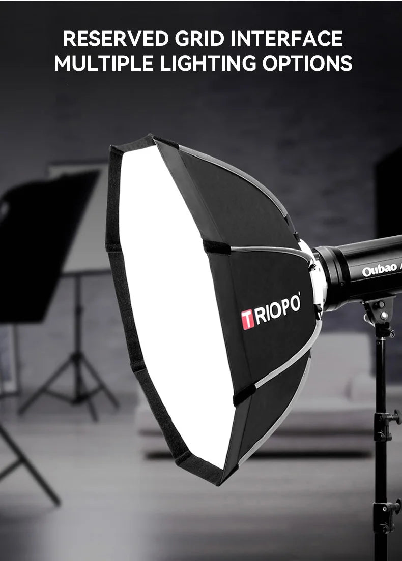 TRIOPO Foldable Octagon Softbox – 55cm, 65cm, 90cm, 120cm Bowens Mount for Sokani X100, COLBOR CL60, Godox & Aputure LED Video Lights