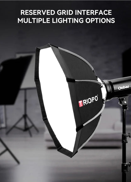 TRIOPO Foldable Octagon Softbox – 55cm, 65cm, 90cm, 120cm Bowens Mount for Sokani X100, COLBOR CL60, Godox & Aputure LED Video Lights