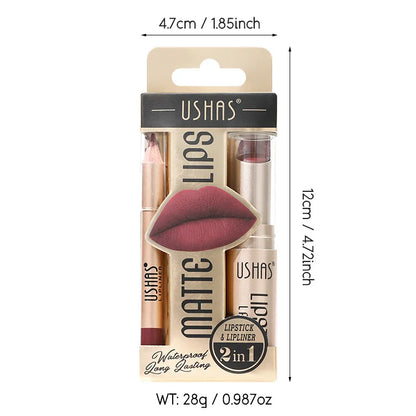 USHAS 12-Color Matte Lipstick & Lip Liner Set – Long-Lasting, Waterproof, Non-Stick Easy Coloring Lip Makeup Kit