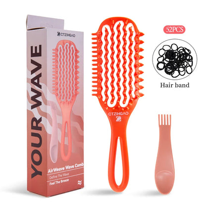 WANMEI Air Cushion Detangler Brush Set – Scalp Massage Comb, Cleaner & 52 Hair Bands, Anti-Frizz Wet/Dry Styling Tool