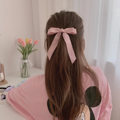 Fashion Cute Fabric Hair Bow Hairpin – Black & White Ribbon Hair Clips, Headwear for Women, Hair Jewelry Accessories
