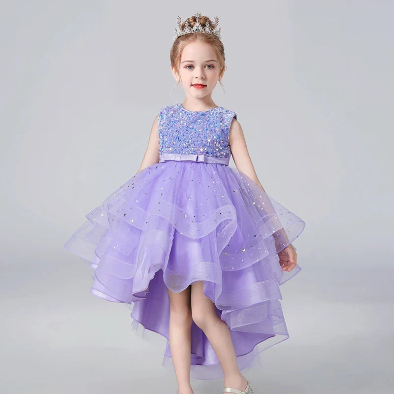 Sequin Lace Tuxedo Dress for Girls - Sleeveless Fluffy Mesh Wedding & Party Dress Ages 3–13