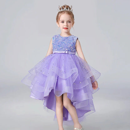 Sequin Lace Tuxedo Dress for Girls - Sleeveless Fluffy Mesh Wedding & Party Dress Ages 3–13