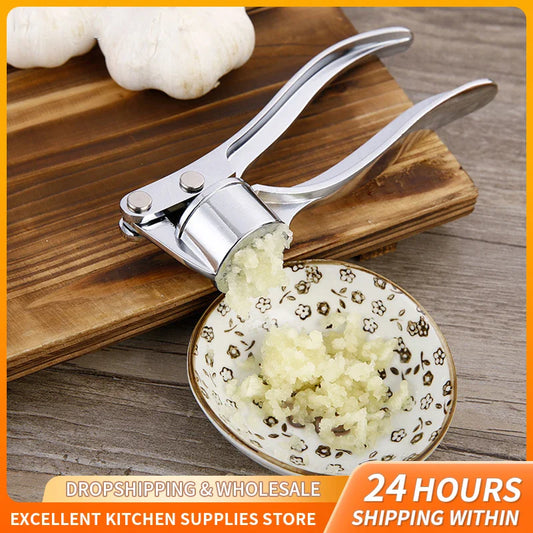 Stainless Steel Garlic Press Crusher — Handheld Garlic Smasher & Mincer Manual Squeezer Kitchen Tool