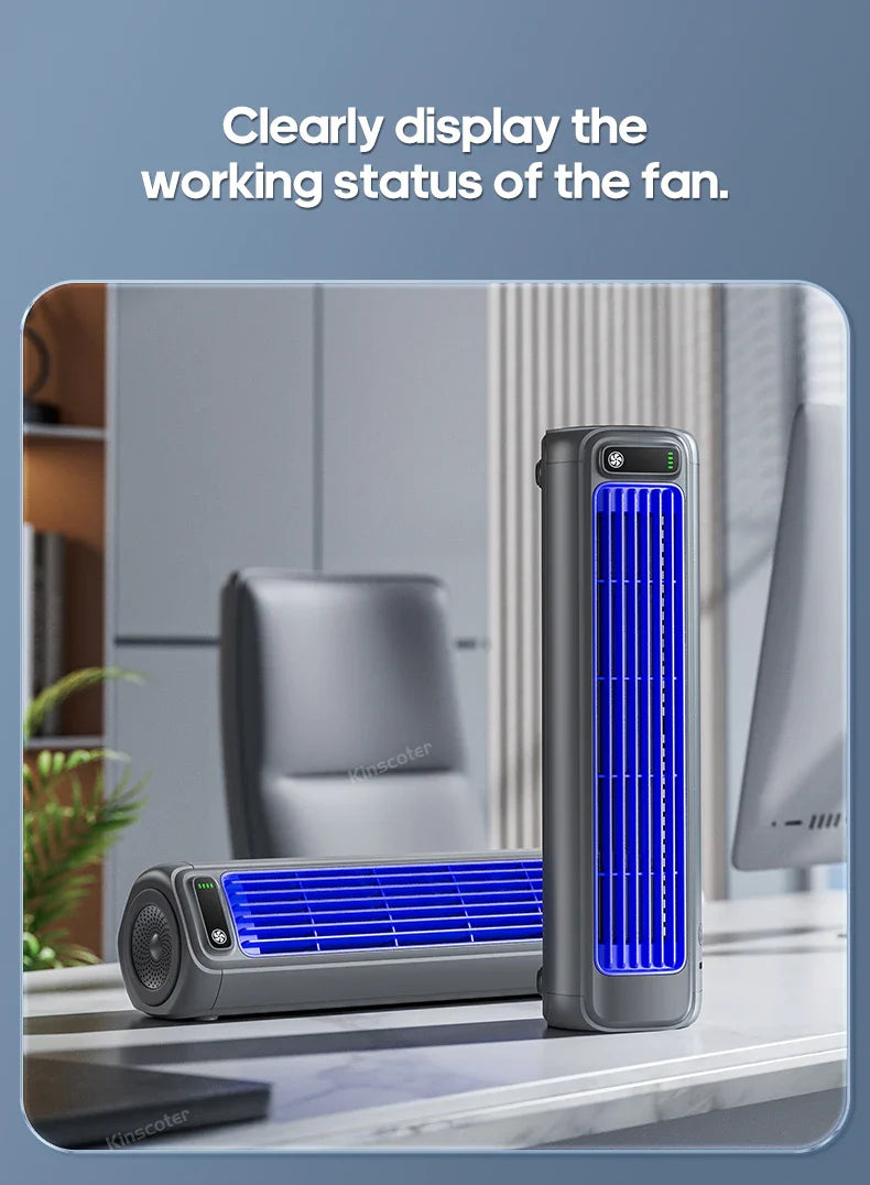 KINSCOTER Portable Air Conditioner Fan – 2000mAh Quiet Desktop Tower Fan, Wall-Mountable Non-Drilling Circulating Fan with 3 Adjustable Speeds