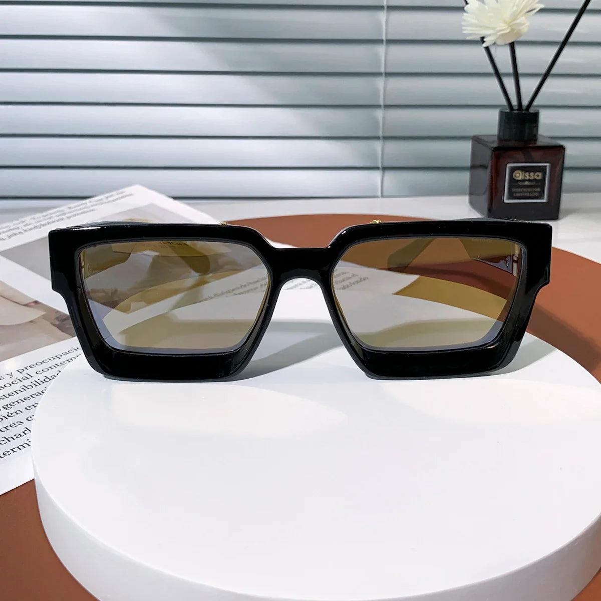 Ruiao Retro Black Millionaire Sunglasses – Luxury Square Designer Shades for Men & Women (2024)