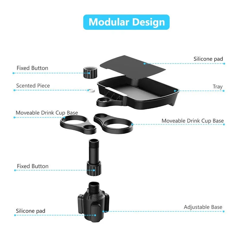 Adjustable Dual Cup Holder Expander: 360° Rotating Multifunctional Car Seat Cup Holder with Snack Tray - Convenient Drink Holder Solution