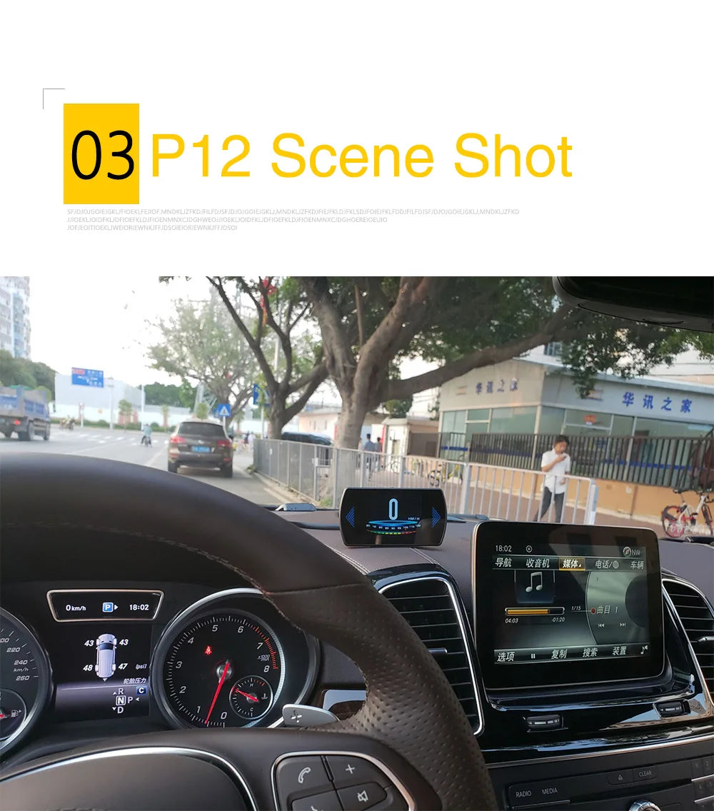 P12 Car OBD2 Head-Up Display — Dual System HUD, Smart Digital Meter for Speed, Fuel, Fault Codes & Driving Data