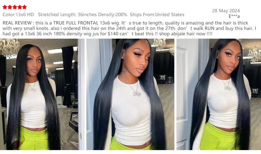 46-50 Inch HD Transparent Lace Front Wig – 13x4 & 13x6 Bone Straight, 200% Density Brazilian Human Hair for Women