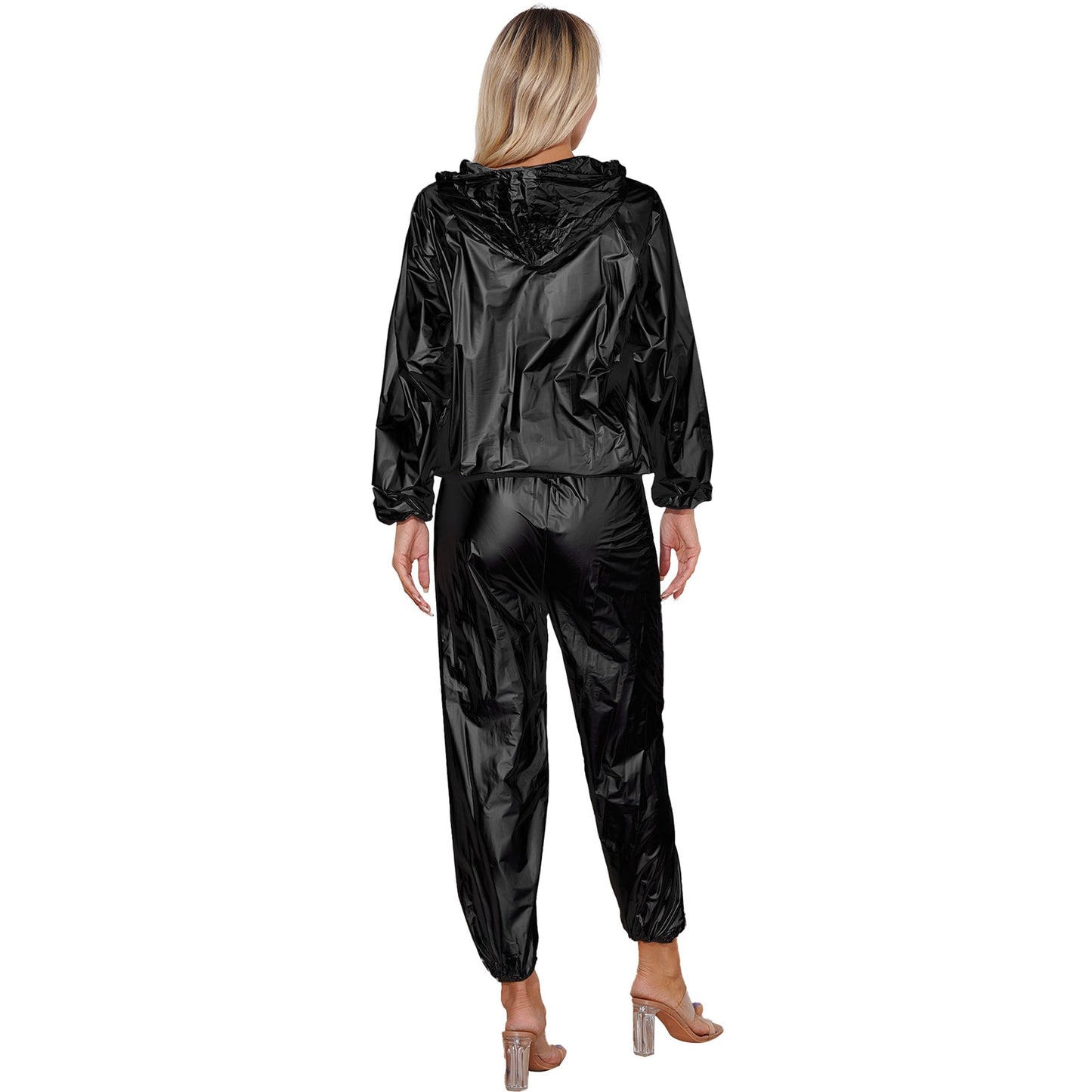 Unisex PVC Sauna Suit — Long Sleeve Top & Elastic Waistband Pants for Men & Women, Slimming Fitness Workout Outfit